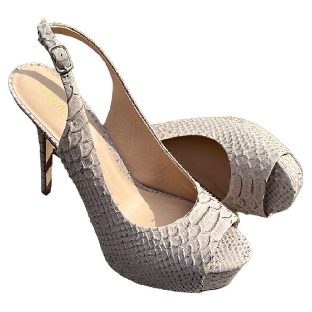 Pour La Victoire Snakeskin Nude Leather Platform Pumps – Size 8